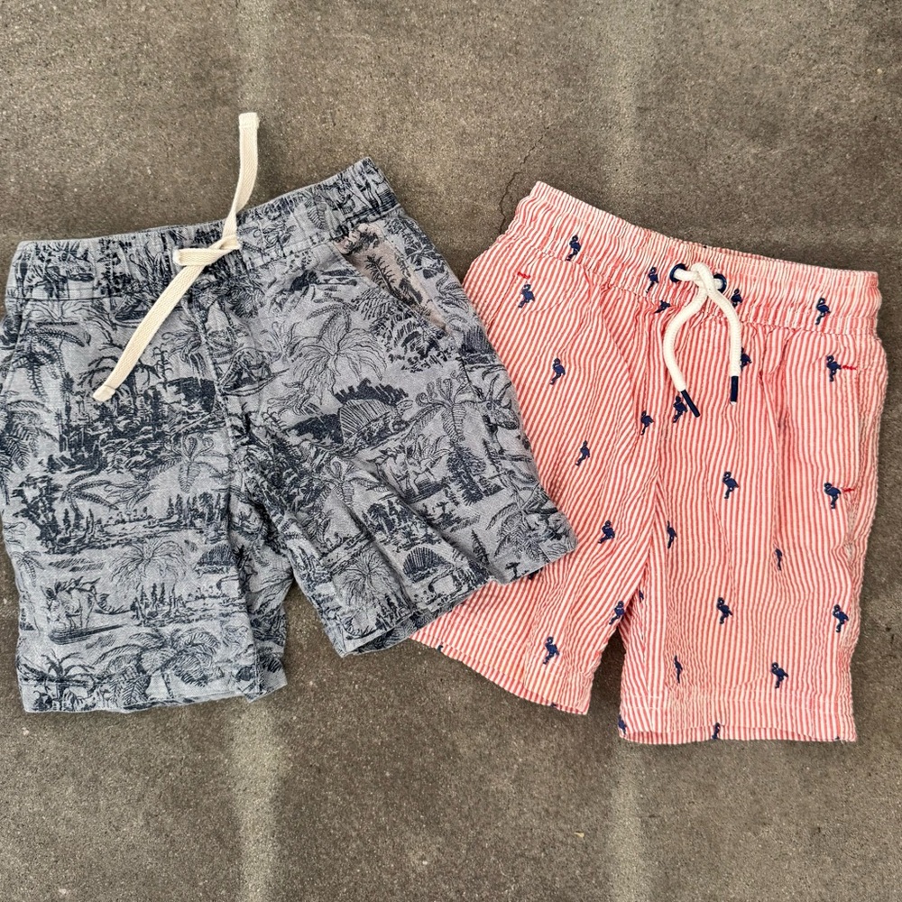 GAP Kids Gray and M & S Red Printed Shorts / Swim Trunks Set
